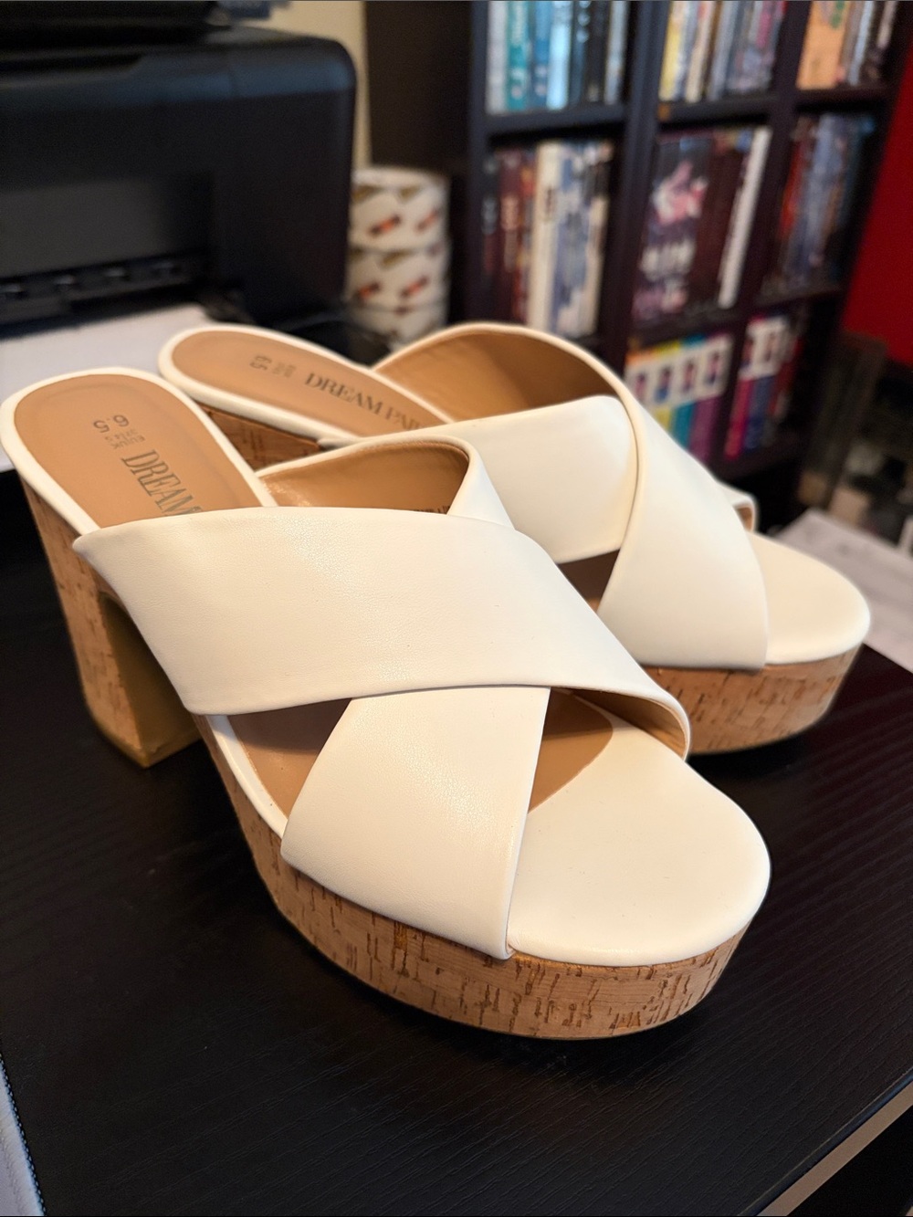 Macy’s, White & Cream Cork Platform Slide Wedges. 6.5. NEW